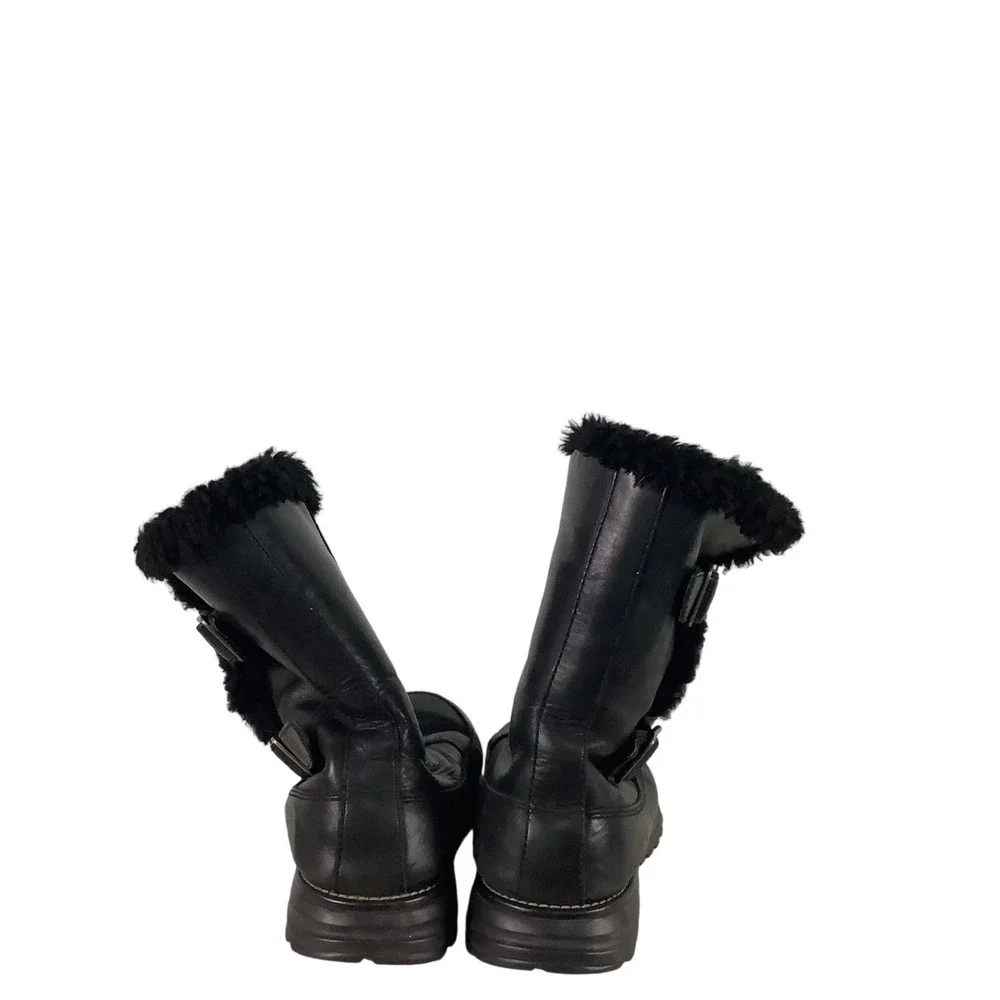UGG Australia Sundance II Black Leather Shearling Buckle Boots Womens 8 5325